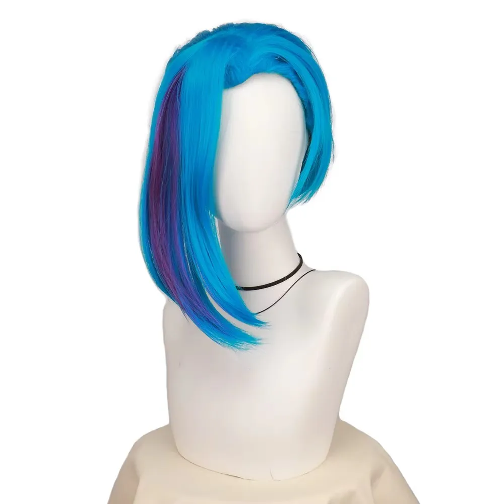 SuQ Game Vi Jinx Cosplay Wig Arcane Season 2 Vi Black Hair Jinx Blue Hair Women Men Halloween LOL Role Play Wigs