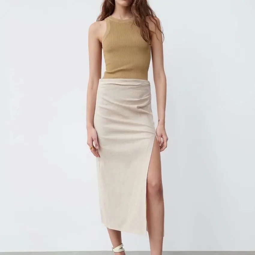 

ZBZR Spring New Women's Slim Fit Elastic Ribbed Knitwear Top Svel Vest Polyester Fiber Casual Comfortable Outerwear