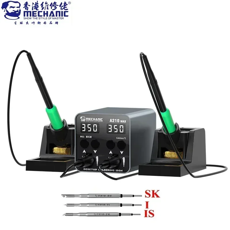 MECHANIC A210 Max Smart Desktop Soldering Station 100W with Double Handle Base for C210 Soldering Tip Mobile Phone Repair Tools