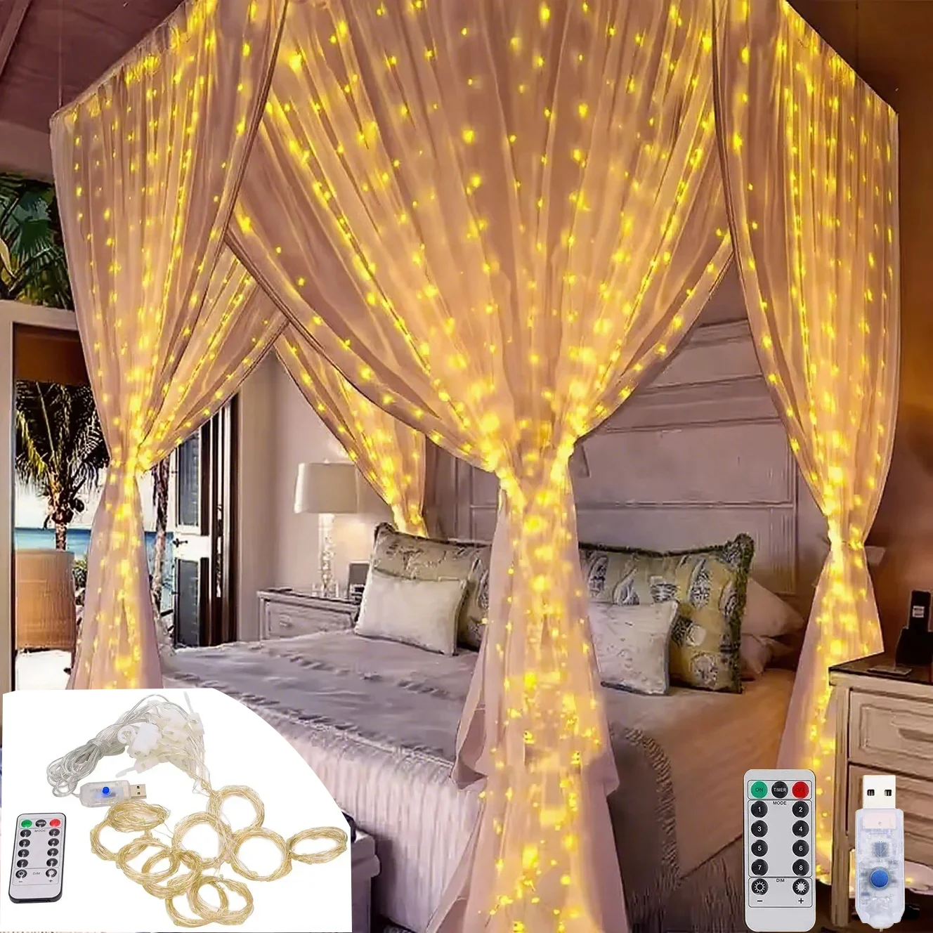 

USB Curtain String Lights LED Indoor Room Decorations Lights 8 Modes Lights for Wedding Party Holidays Christmas Decor