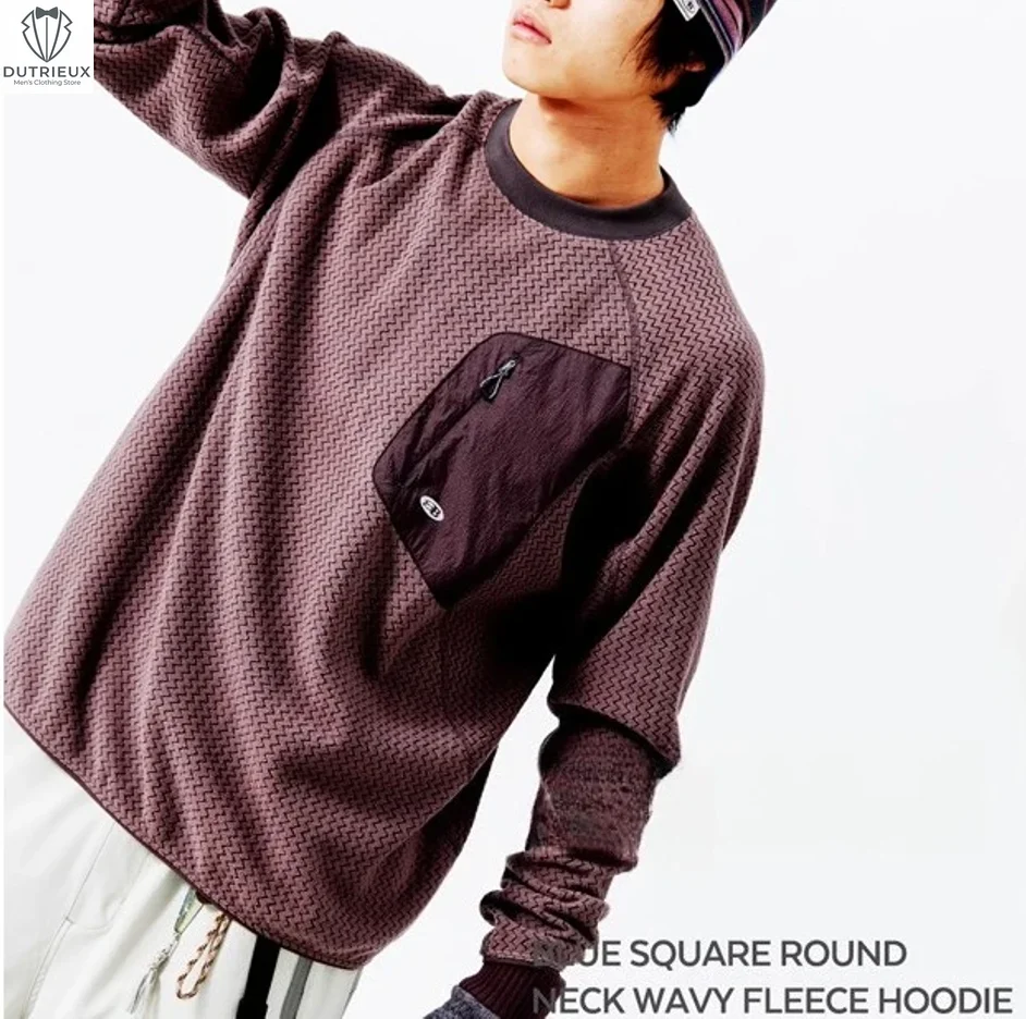 

Men's Waffle Knit Crew Neck Sweatshirt Raglan Sleeve Pocket Detail Casual Pullover Top Men’s Textured Long Sleeve Sweatshirt