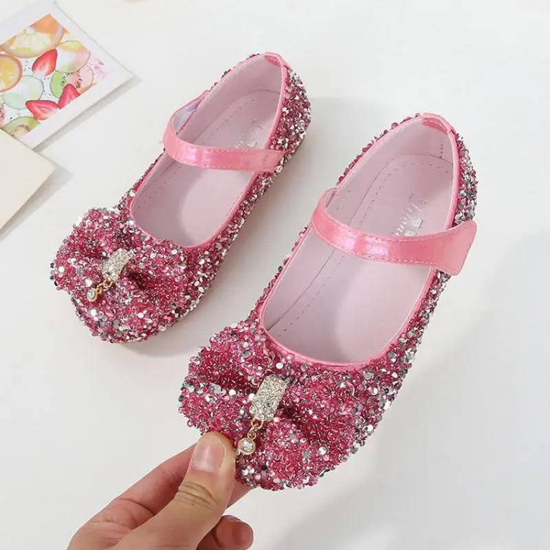 

Sequins Bow Children Shoes Fashion Rhinestones Sweet Party Girls Performance Shoes Spring Autumn New Single Shoes H845