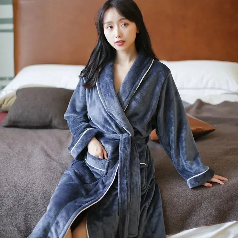 Nightgown Women\'s Winter Coral Velvet Bathrobe Couples Bathrobe Thickened Plus Long Gown Flannel Pajamas Men\'s Autumn/Winter