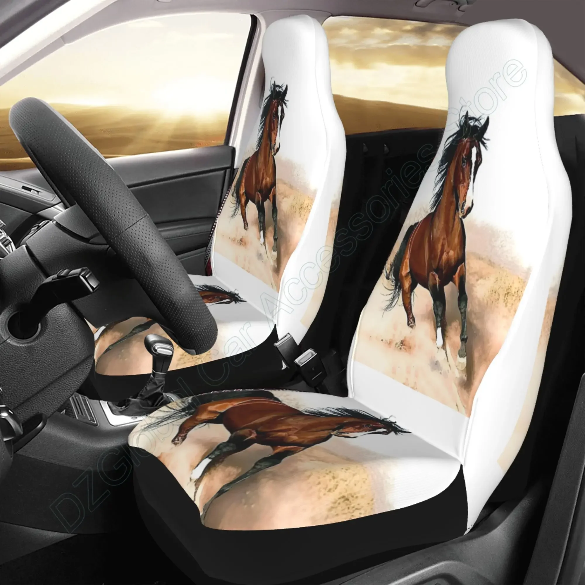 Horse Fabric Front Seat Covers Bohemia Design Car Interior Protector Set of 2 Universal Fit for Vehicle Sedan and Jeep