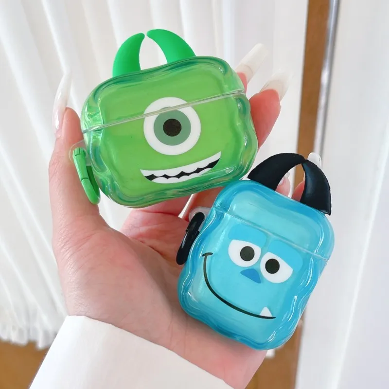Monsters Inc Mike & Sulley Cute 3D Cartoon Clear Wavy Headphone Case for AirPods 1 2 3 4 Pro Pro2 Pro3 IMD Shockproof Cover