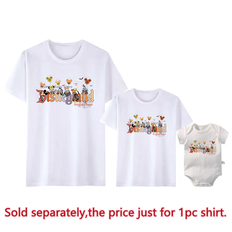 New Disneyland Halloween Trick Or Treat Mickey Minnie Family Matching Outfits Funny Cotton Dad Mom and Kids Disney Trip Tshirts