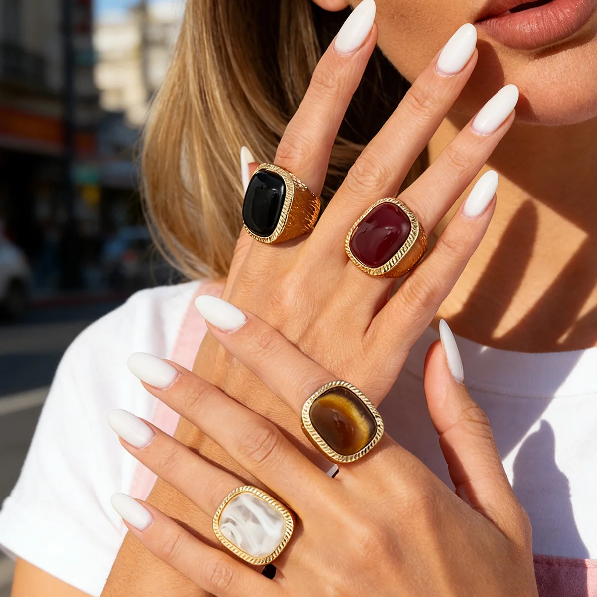 Vintage Exaggerated Metal Rings for Women Tie Dye Square Open Rings Trendy Unique Personalized Party Banquet Jewelry Accessories