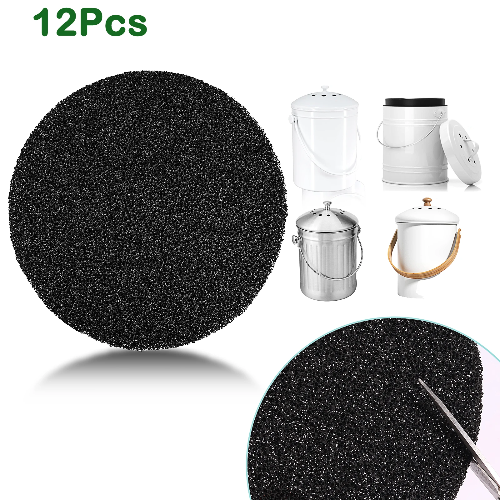 12Pcs Compost Bin Activated Carbon Filter Black Round Cotton Replacement Compost Filters for Kitchen Garden Tool