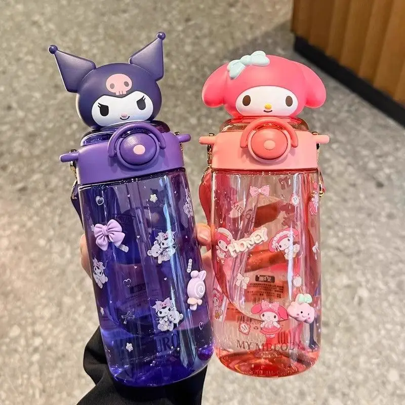 Sanrio Hello Kitty Kuromi My melody taza de agua para niñas de alta apariencia en verano nueva taza de paja portátil de gran capacidad