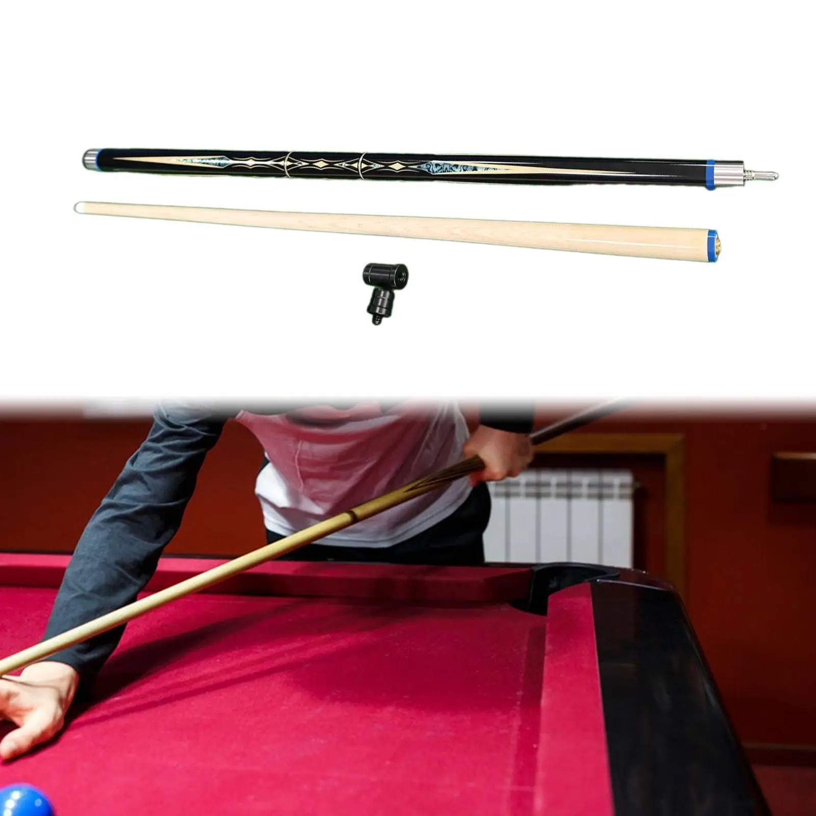 

Pool Cue Snooker Cue Chinese Black Section 1/2 Split Portable 58" for Beginners Adults Competition Game Practice