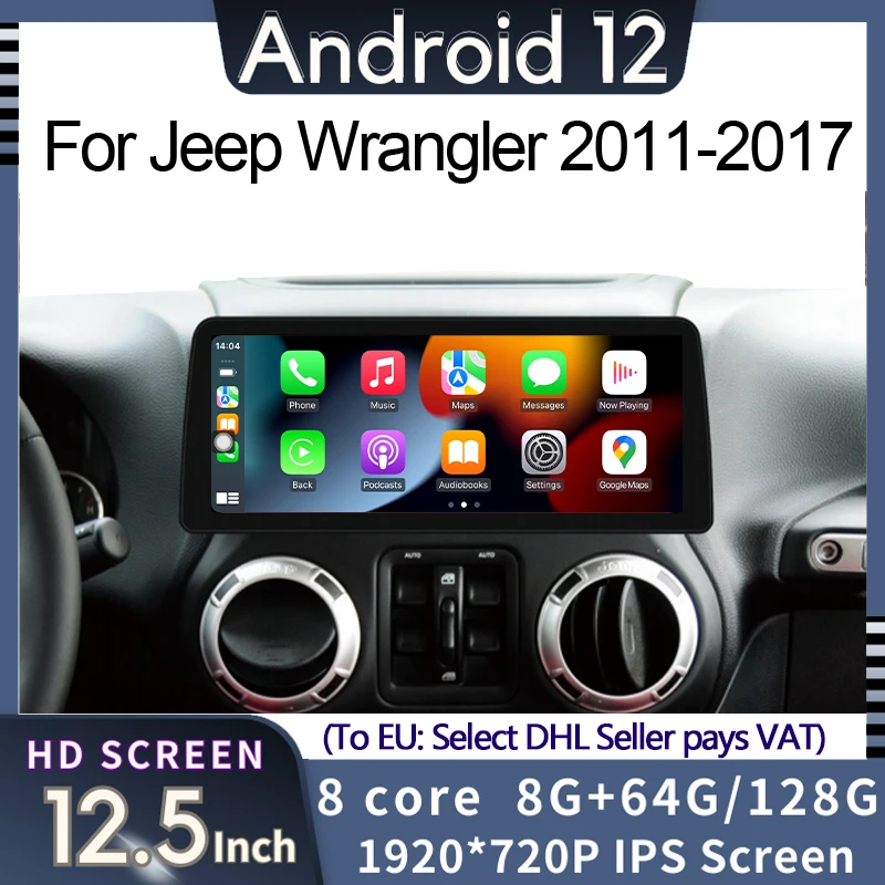 

Android 12 Car Multimedia Radio Player GPS Navigation For Jeep Wrangler 2011-2017 With Wireless CarPlay Auto WiFi Touch Sceen