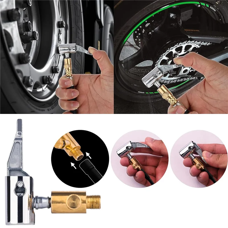

AB34-2Pcs Lock On Air Chuck Tire Inflator,Metal Locking Tire Air Chuck With Air Release Valve,8Mm Standard Tire Valve Thread Dur