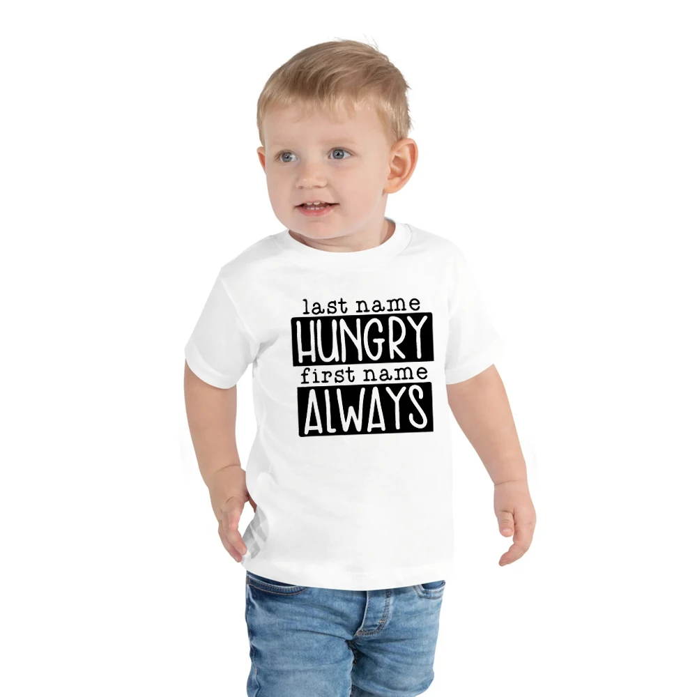 

Last name hungry first name always Print Baby Boys T Shirt for Summer Infant Boy Excavator T-Shirts Short Sleeves Kids Clothes