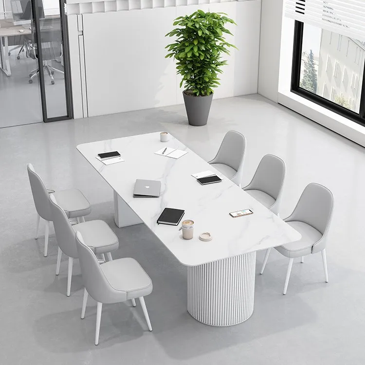 モダン、ミニマリスト、ダイニングテーブルと椅子、白、オフィス、ストリップ、作業台、ライトラグジュアリー、岩板