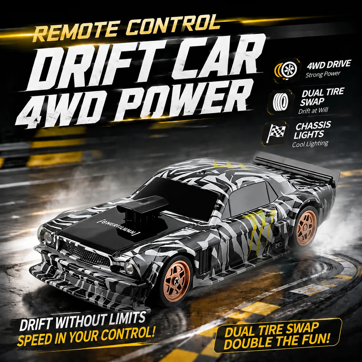 4WD 1/43 RC Drift Car, 2.4G High Speed Professional Remote Controlled Racing Model, Boy's Birthday Gift