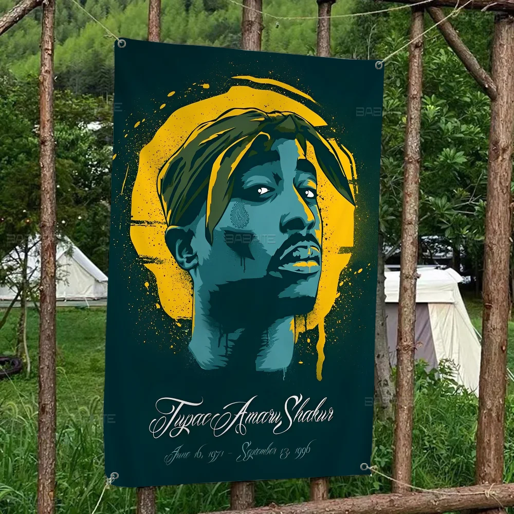 2Pac Tupac Amaru Shakur Creative Pattern Hanging Flag Polyester Printed Banner Hand Pulled Flag