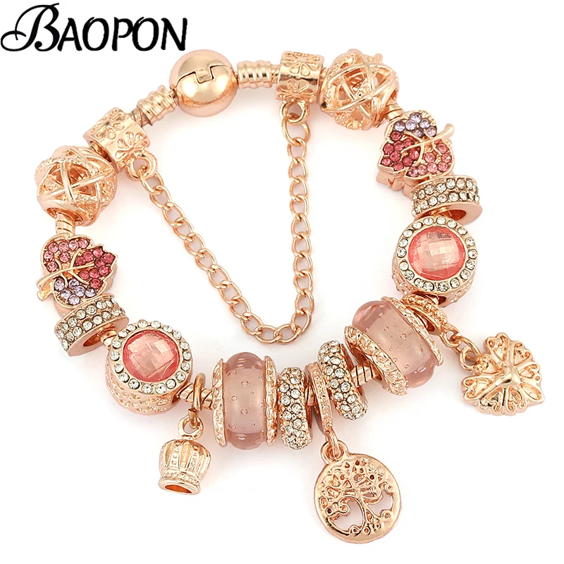 

New Luxury Silver Plated Bracelets With Unique Rose Gold Crystal Beads Charm Bracelet For Women Men Jewelry Gift
