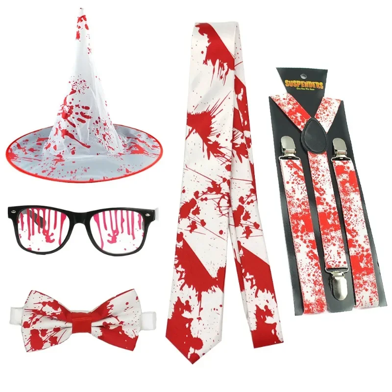 

Halloween Vampire Skull Bow Tie Blood Strap Skull Tie Blood Stockings Glove and Glasses Halloween Bleed Set Disfraz Costume