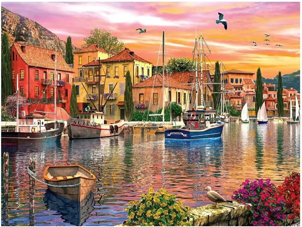 1000 Pieces Jigsaw Puzzle Mediterranean Harbor Home Decor Adults Puzzle Games Family Fun Floor Puzzles Kids Educational Toys