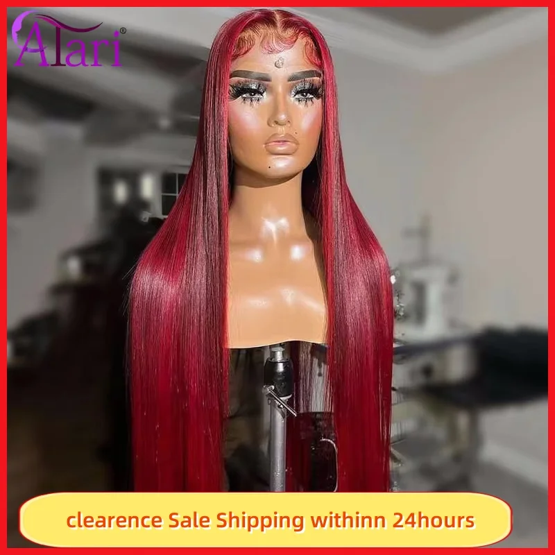 Clearence Sale Ombre Red Transparent 13x4 Lace Front Human Hair Wigs Brazilian Straight Lace Frontal Wigs Pre Plucked