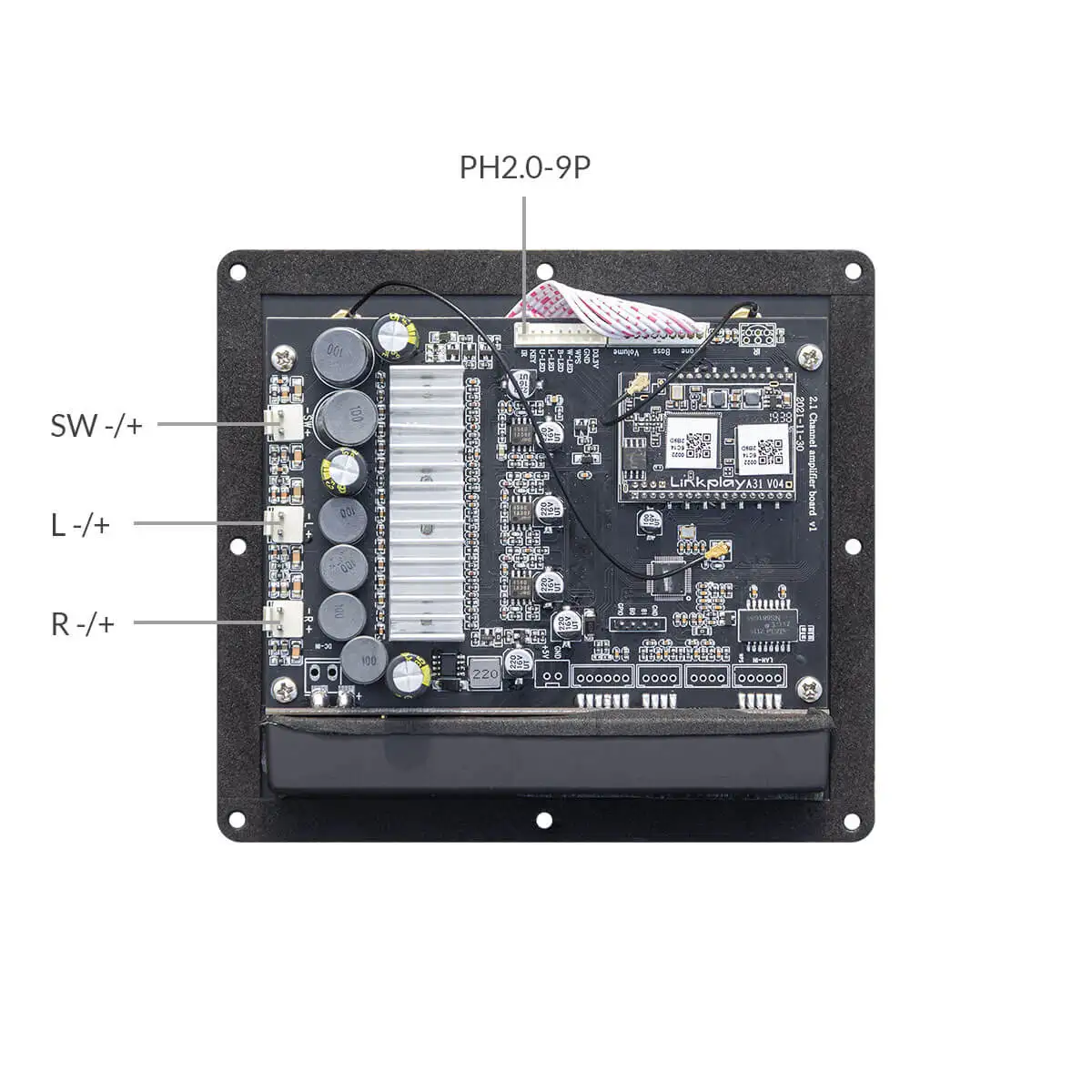 Imagem -03 - Placa Amplificadora de Áudio Multiroom com Spotify Airplay Equalizador Up2stream Placa Amp 2.1 Wifi e Bluetooth 5.0 50*2w Mais 100w