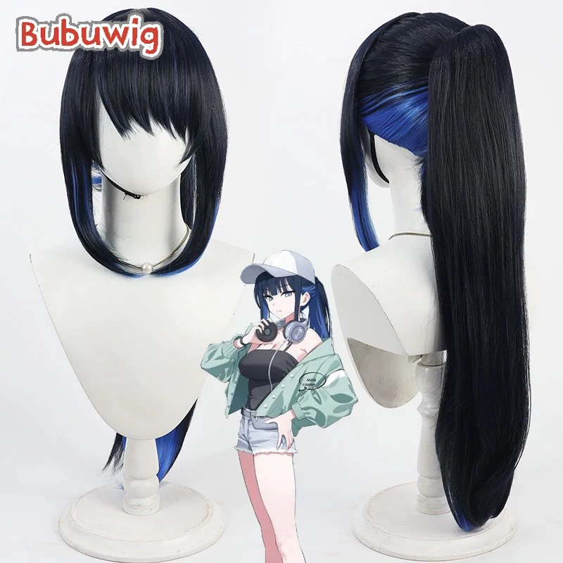 

Bubuwig Синтетические волосы Jomae Saori Косплей Парики Game Blue Archive Jomae Saori 60 см Длинный смешанный синий парик с хвостиком Термостойкий