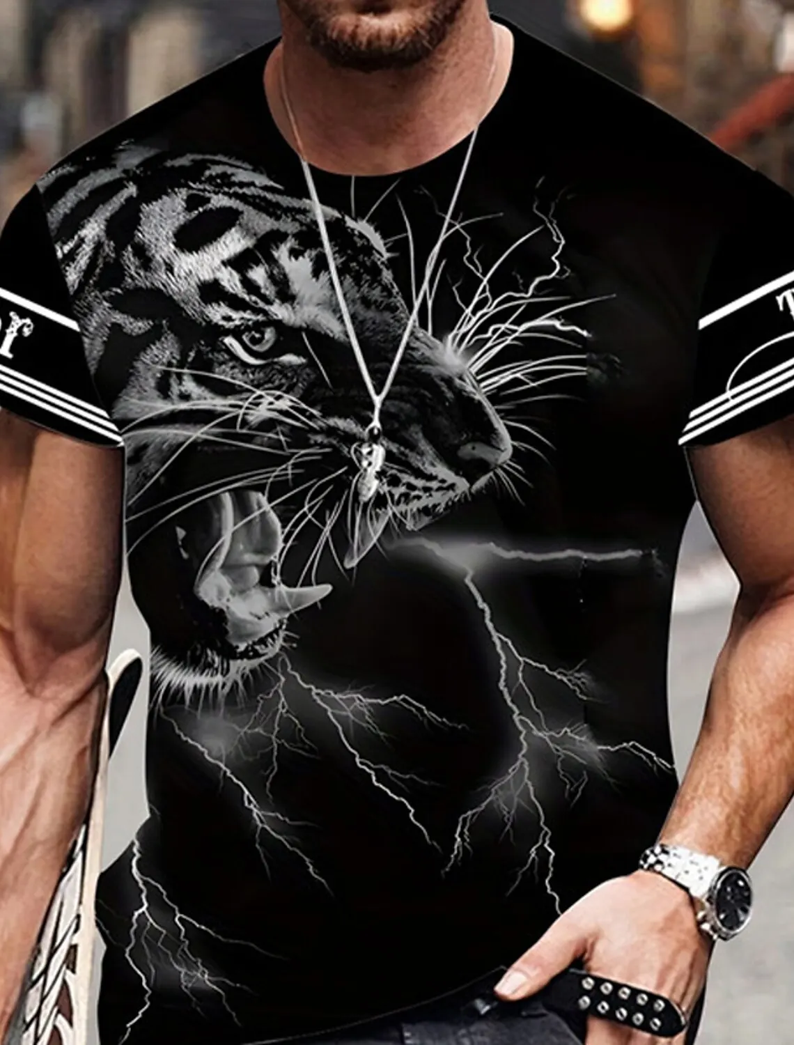 Fashion Design Men\'s Harajuku 3D Tiger Print T-Shirt Summer Vintage Short Sleeve Top Vintage Street T-Shirtfitnesst-Shirt2Xs-6Xl