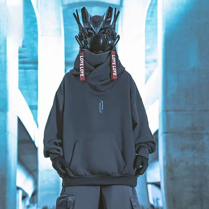 

Cyberpunk Style Clothing Double Neck Hoodie Techwear Harajuku Men's Hoodie Hip Hop Streetwear Pullover Sweatshirt