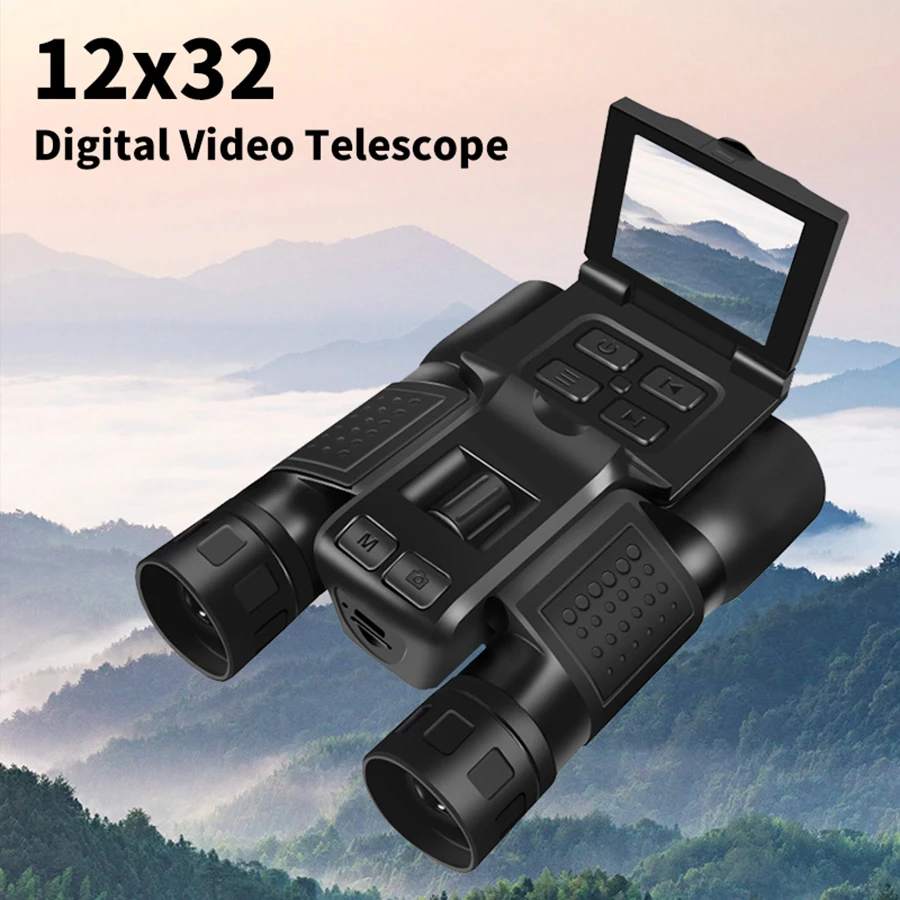 12x32 camera HD digital black binoculars with screen suitable for outdoor camping photography and video recording