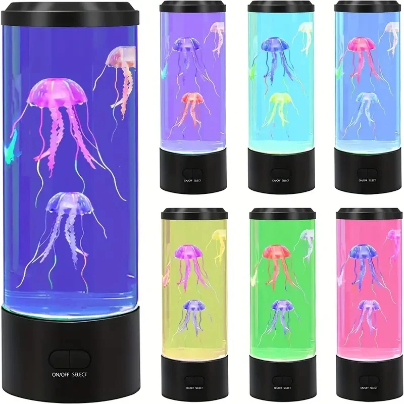 New Simulation Cylindrical Shape, LED Jellyfish Lamp, Colorful Atmosphere Table Lamp, Night Light, USB Plug With Remote Control