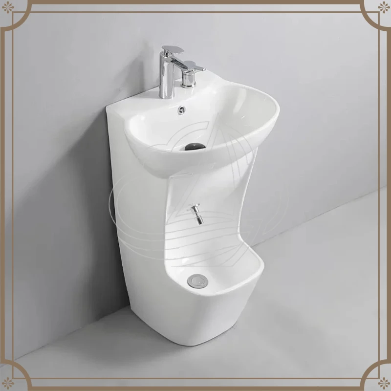 

White Ceramic Pedestal Sink Freestanding Bathroom Basin for Hand & Foot Washing