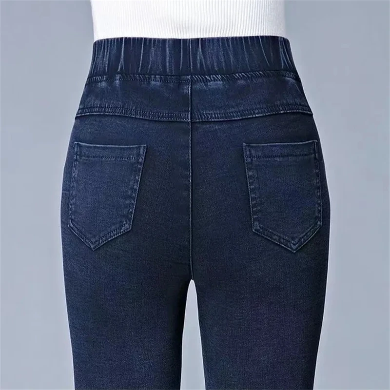 Thick Velvet Lined Pencil Jeans Stretch Oversize 85kg Women Vaqueros Skinny Winter Warm Pantalones Korean High Waist Denim Pants