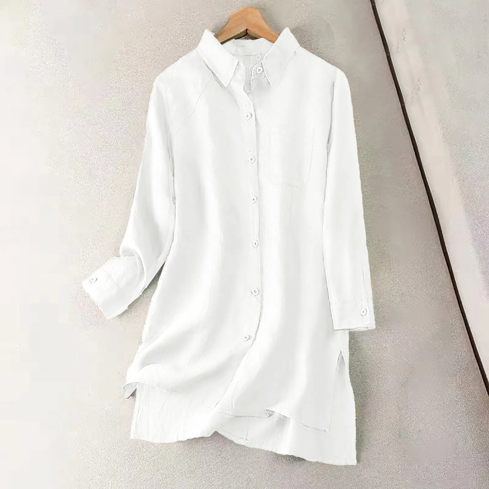 Modelutti 2024 New Spring Summer Women Fashion Long Sleeve Lapel Shirt Simple Solid Casual Loose Versatile Blouses Tops Female