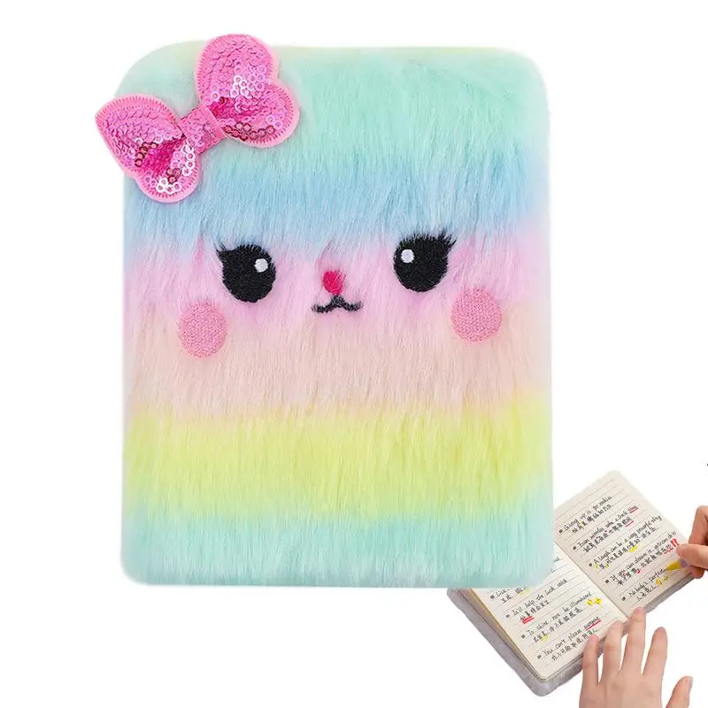 

Plush Journal For Girls Soft Cartoon Cat Girls Journal Cute Stuffed Animal Stationery Notebook Pocket Sized Gradient Color