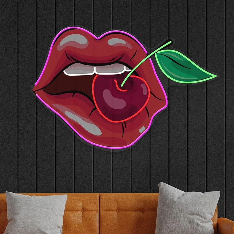 Imagem -04 - Sweet Cherry Led Neon Sign Arte Acrílica Quarto Sala Decoração da Parede Sinais de Luz Personalizados Impresso uv