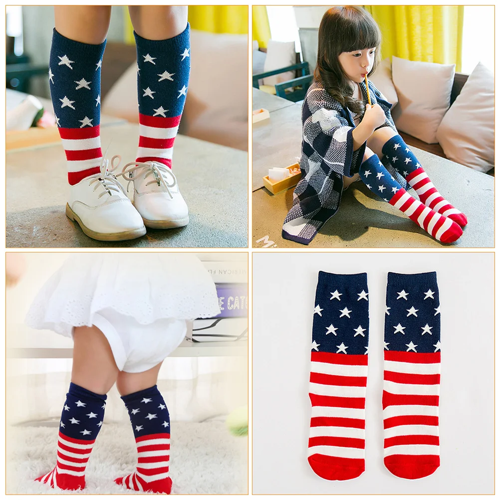

2 Pairs Non slip Mid calf Socks for Kids M Size 2 4 Years Flag Style Comfortable Elastic Children Socks