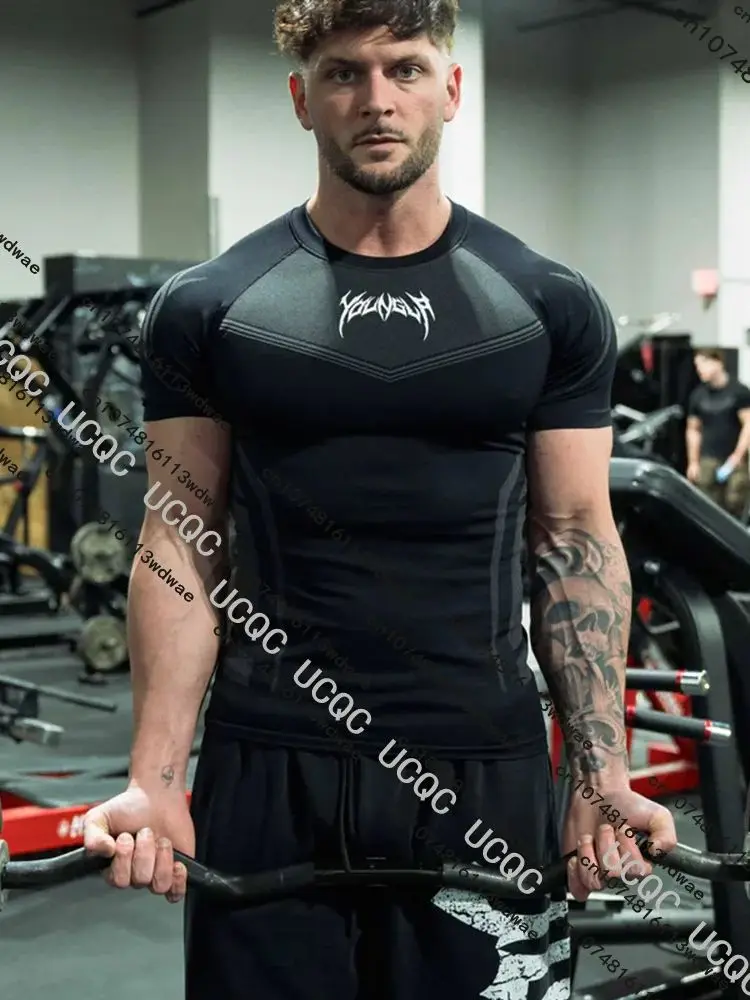 AliExpress NONE Summer New Men's Tight T-shirt Jogger YA Sports Fitness Quick Dry Running Training Kick Boxing Training Gym Sports Fitness Top