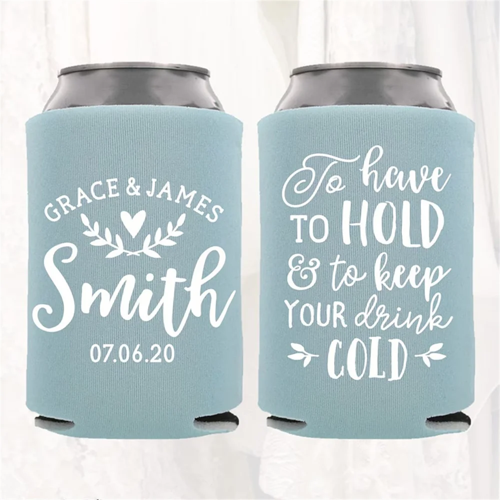 

Personalized Wedding Favors, To Have To Hold To Keep Your Drink Cold, Customized Wedding Can Coolers, Monogram Insulators Beer H