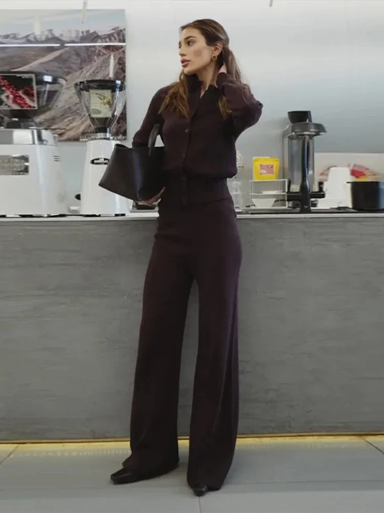 سيدة الصلبة سترة مشغولة من الصوف فستان أطفال مع سروال داخلي المرأة شيك كم طويل واحدة الصدر الجولة الرقبة وتتسابق 2025 جديد التنقل اليومي ملابس خارجية #6