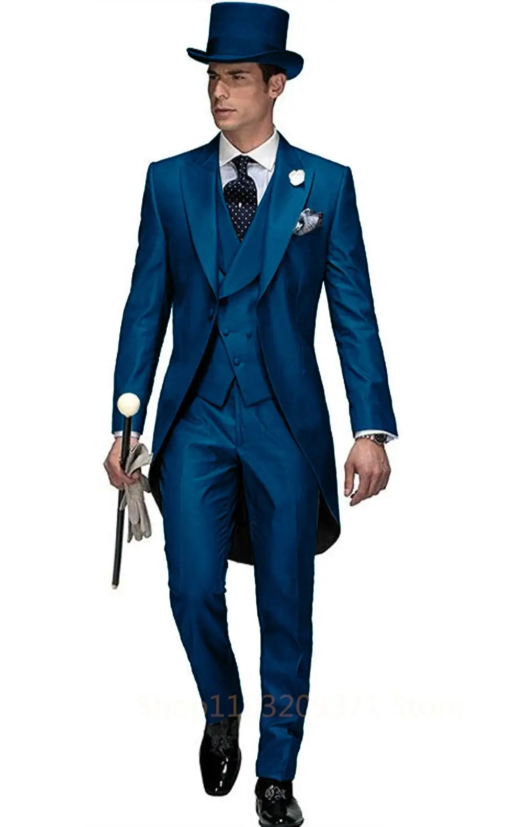 Blue 2024 Long Tail Coat 3 Piece Gentleman Man Suits Male Fashion Groom Tuxedo for Wedding Prom Jacket Waistcoat with Pants