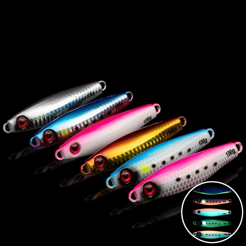 

3pcs Throw Sea Fishing UV Boat Fishing Lures 60g80g100g Sea Bass Cod Luminous Iron Plate Bait S-Shape Biomimetic Sinking Jig Lur