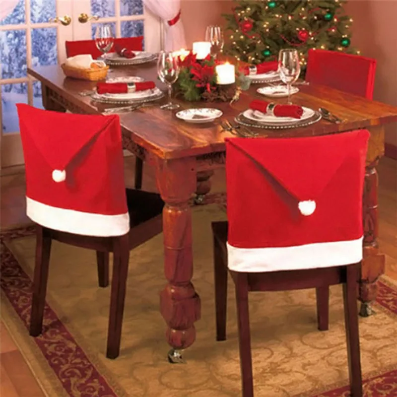 Christmas Chair Cover Dinner Dining Table Santa Claus Snowman Red Cap Ornament Chair Back Covers Christmas Decoration