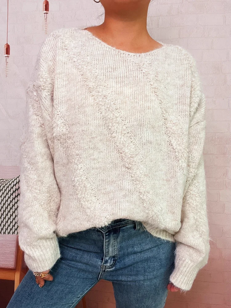 

Женские осенне-зимние свитера 2024, модные вязаные пуловеры с длинными рукавами и круглым вырезом, женские мягкие свободные повседневные джемперы, одежда