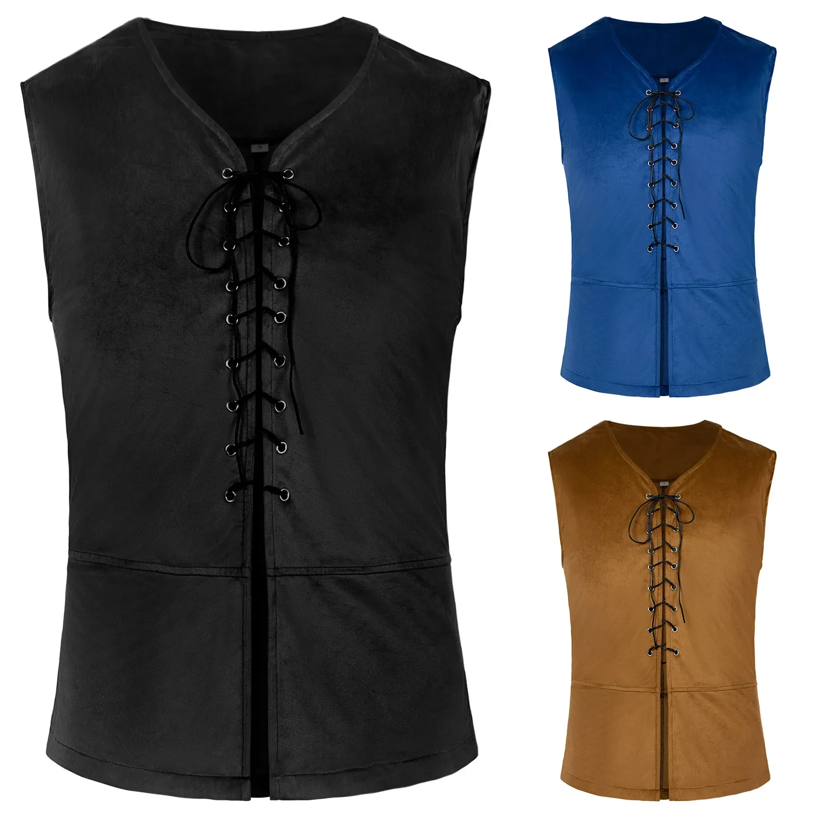 

2025 New Gothic Punk Lace Vintage Vest Medieval Halloween Cosplay Costumes Men's Cosplay Strap Vest Party Vintage Vest