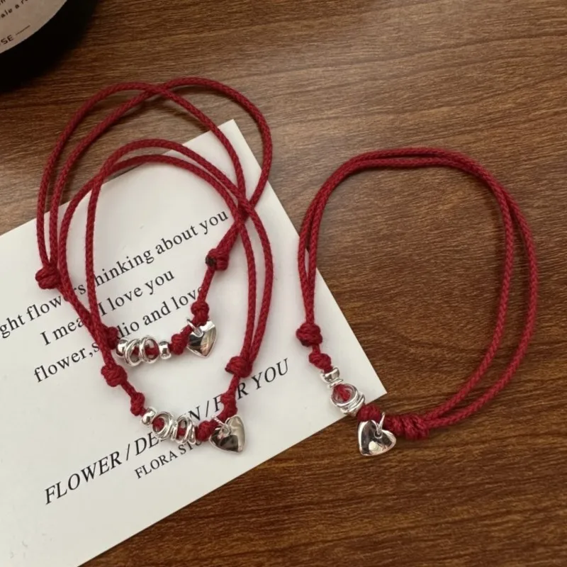 

Sam Panda 100% Solid 925 Sterling Silver Bracelet For Women Simple Heart Red String Double-Layer Jewelry Dropshipping