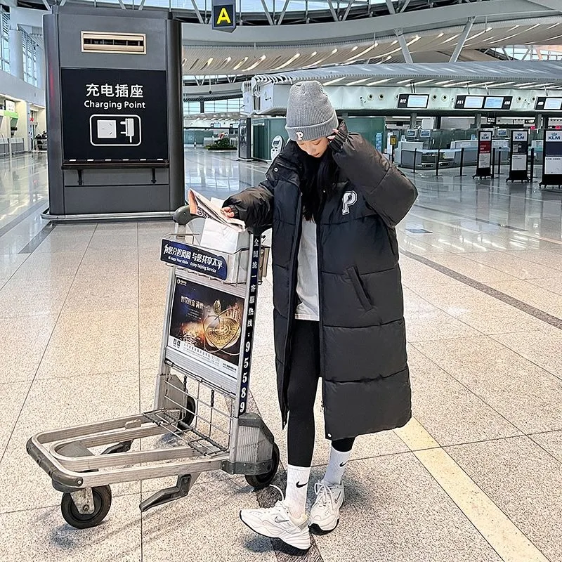 2023 New Women Down Cotton Coat Winter Jacket Female Mid Length Version Parkas Loose Large Size Thick Outwear Versatile Overcoat