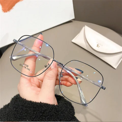 대형 프레임 금속 안티 블루 라이트 안경, 여성 태양 안경, 레트로 스퀘어 광학 렌즈 안경, 머저리 클리어 렌즈 안경, UV400
