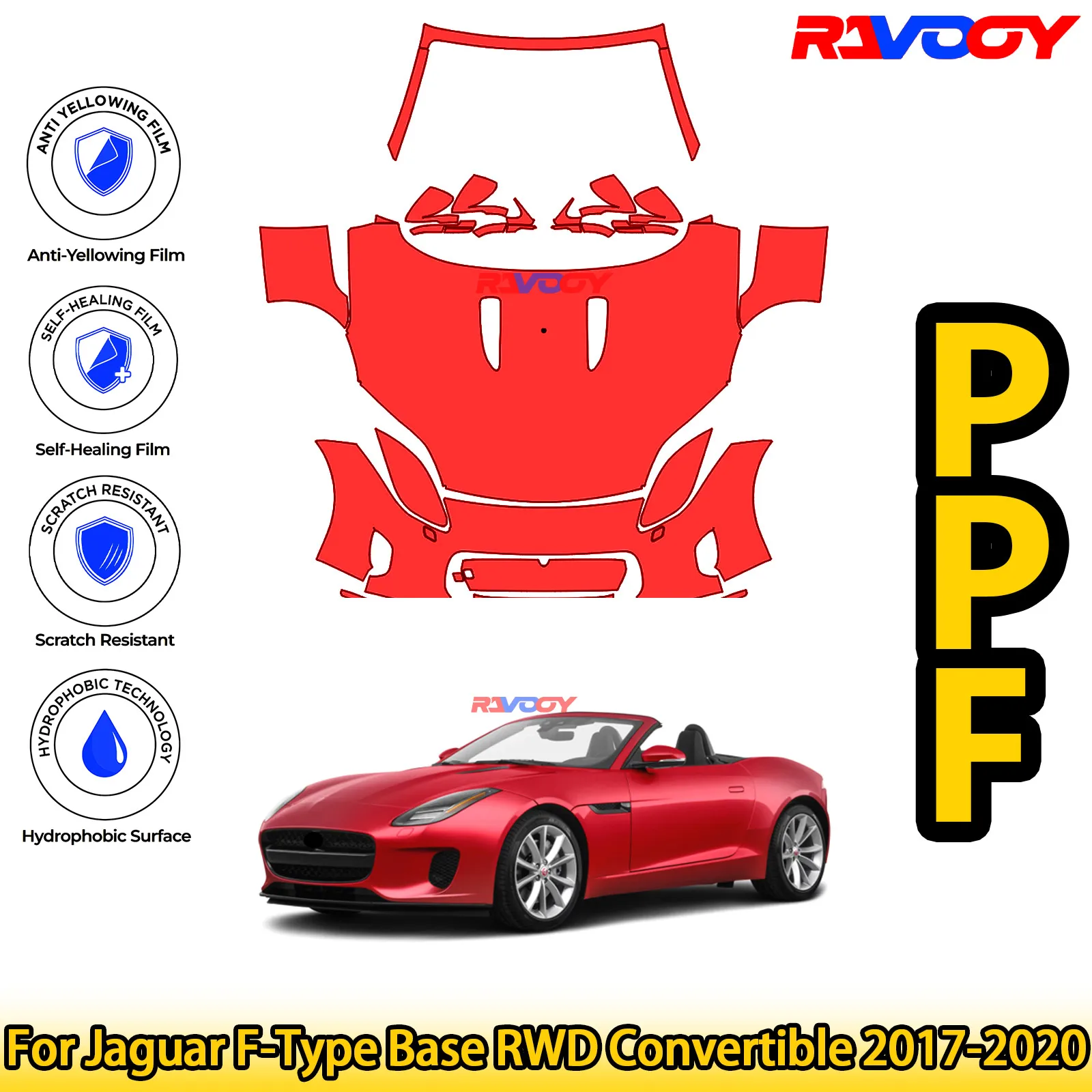 

Для Jaguar F-Type Base RWD Convertible 2017-2020 глянцевый матовый черный предварительно вырезанный передний комплект PPF защитная пленка для краски