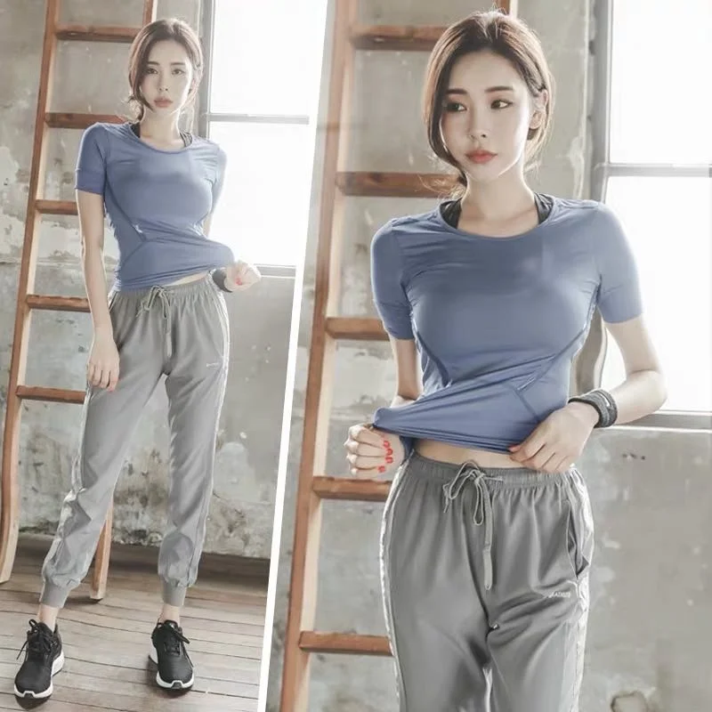 

Women's Yoga Clothes Two-Piece Set Summer Exercise Running Qui Dry Loose Fit Breathable Morning Run Fitn Kit