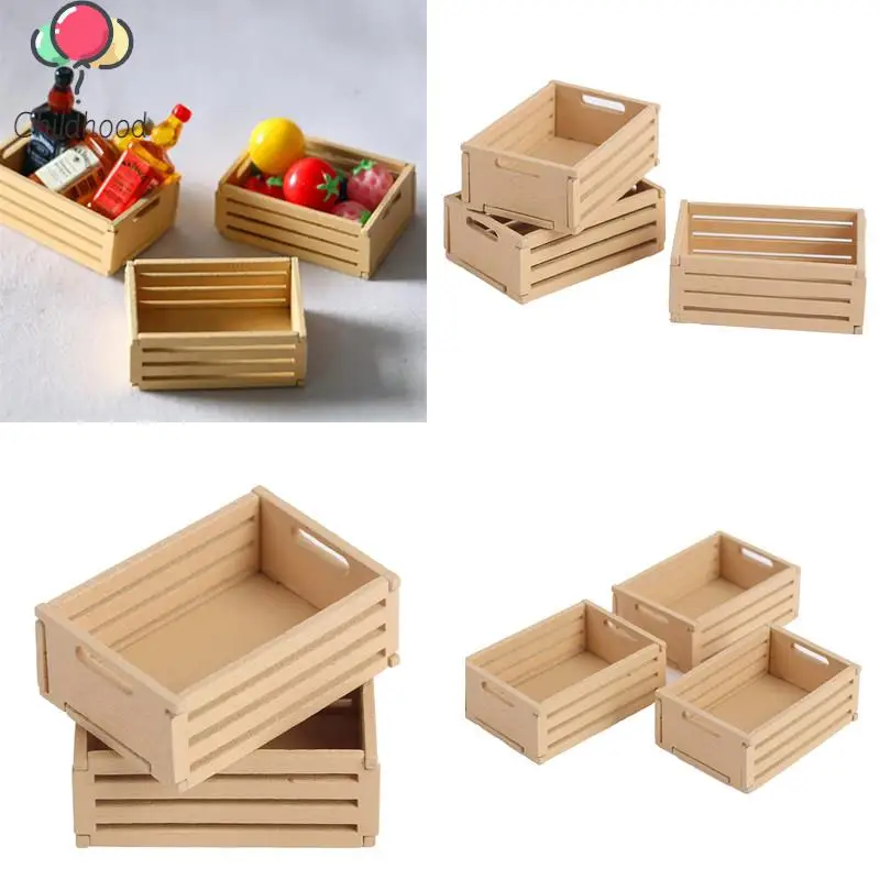 1:12 Dollhouse Cute Miniature Furniture Kitchen Wood Vegetable Food Storage Box Basket Accessories Doll House Decorations Toys